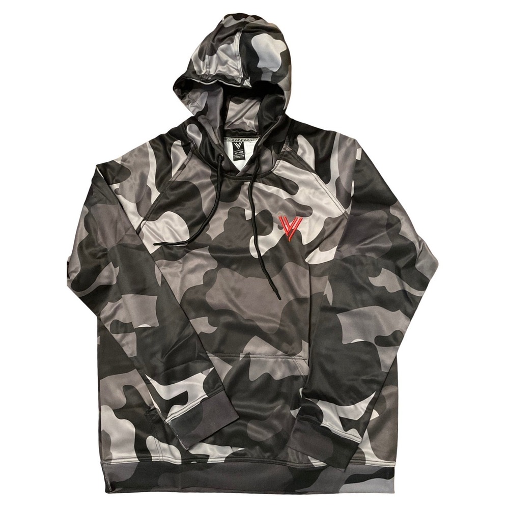 VASYN Mens Camo Hoodie Grey Black Camouflage Performance Sweatshirt Size 2XL